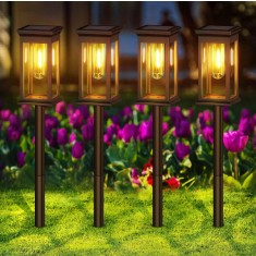 Set 4 lampi solare LED de exterior, 15 lm, 0.3W, 800mAh, Autonomie 12h, Plastic ABS, IP65, 55cm, Negru