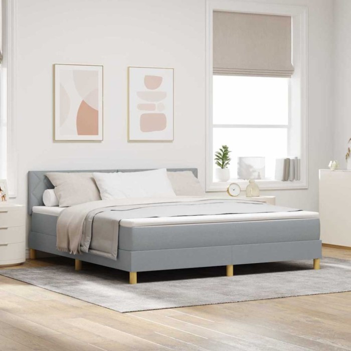 vidaXL Pat boxspring cu saltea Gri deschis 180 x 200 cm țesătură 3339014