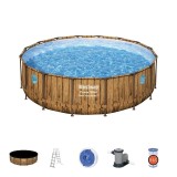Piscina structura metalica, rotunda, cu filtru, pompa, dozator, scara, prelata acoperire, maro, 488x122 cm, Bestway Power Steel
