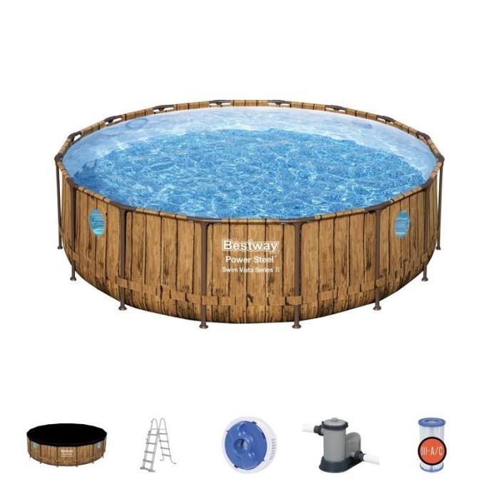 Piscina structura metalica, rotunda, cu filtru, pompa, dozator, scara, prelata acoperire, maro, 488x122 cm, Bestway Power Steel