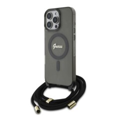 Husa pentru iPhone 16 Pro - Guess IML Crossbody Cord Script MagSafe (GUHMP16LHCTSGNSK) - Black foto