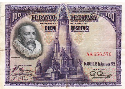 Spania 100 Pesetas 1928 P-76 Seria 8656570 foto