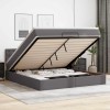 Cadru Pat Otoman vidaXL Gri 160x200 Piele Artificiala + Saltea Arcuri Impachetate si Topper