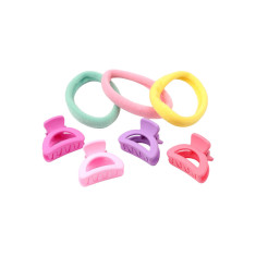 Set 7 accesorii pentru par Crisalida, clesti si elastice, Multicolor