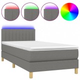 Cumpara ieftin Pat cu arcuri, saltea si LED, gri inchis, 90x190 cm, textil