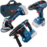 Bosch GBH 18V-24 C + GSR 18V-50 + GWS 180-LI + 1619BZ0100 - Rotopercutor SDS-Plus 2.4 J + Masina de gaurit si insurubat 50 Nm + Polizor unghiular 125