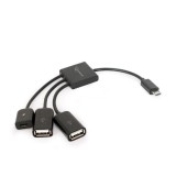 CABLU adaptor OTG GEMBIRD, pt. smartphone,Micro-USB 2.0(T) la Micro-USB 2.0(M)+USB 2.0(M) x 2, 13cm,conectarea telef. la o tastatura,mouse,HUB, stick,