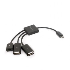 CABLU adaptor OTG GEMBIRD, pt. smartphone,Micro-USB 2.0(T) la Micro-USB 2.0(M)+USB 2.0(M) x 2, 13cm,conectarea telef. la o tastatura,mouse,HUB, stick,