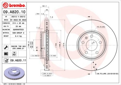 BREMBO 09.A820.11 PRIME LINE - UV Coated Disc frana foto