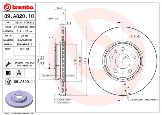 BREMBO 09.A820.11 PRIME LINE - UV Coated Disc frana
