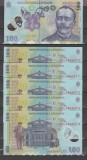 ROMANIA 100 Lei x 5 - 2018 (2022) I.L.CARAGIALE , Polimer UNC Serii consecutive