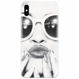 Husa silicon pentru Apple Iphone X, Black And White Portrait Blonde Model In Fashion Sunglasses