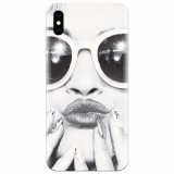 Husa silicon pentru Apple Iphone XS, Black And White Portrait Blonde Model In Fashion Sunglasses