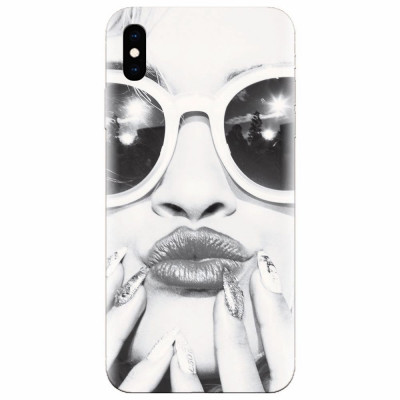 Husa silicon pentru Apple Iphone X, Black And White Portrait Blonde Model In Fashion Sunglasses foto