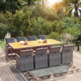 VidaXL Set mobilier grădină cu perne, 9 piese, gri, poliratan