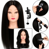 Cap de practică Jessica 65 cm black, păr natural + suport inclus, cap de manechin pentru coafat și antrenament frizerie