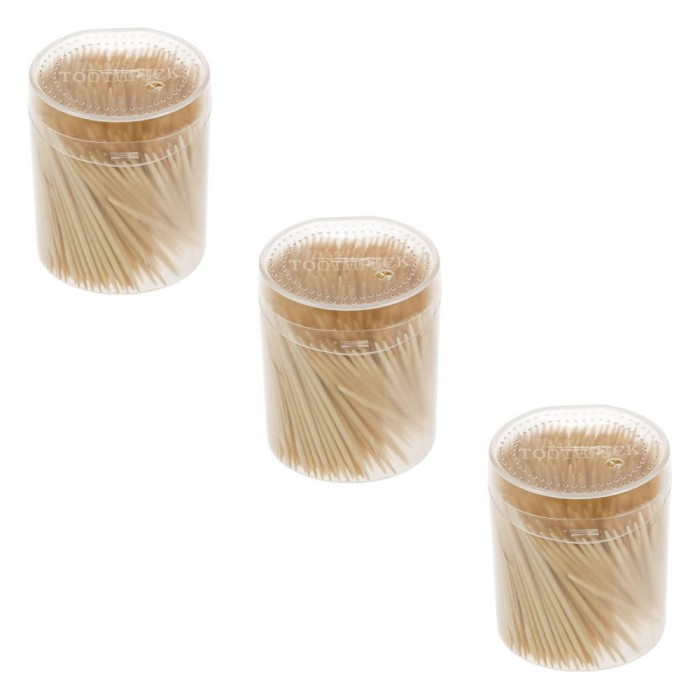 Set Scobitori, Bambus, Capacitate 3x400 Bucăți, Recipient Plastic, Transparent