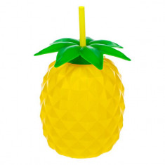 Pahar in forma de ananas cu pai,plastic,galben,800 ml