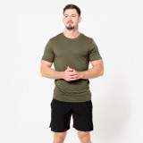 Tricou cross-training respirant slim Kaki Bărbați, Domyos