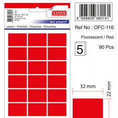 Etichete Autoadezive Color, 22 X 32 Mm, 90 Buc/set, Tanex - Rosu Fluorescent