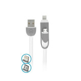 Cablu Date si Incarcare USB la Lightning - USB la MicroUSB Forever silikon, 1 m, Alb