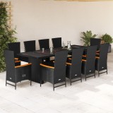 vidaXL Set mobilier de exterior cu perne, 11 piese, negru, poliratan