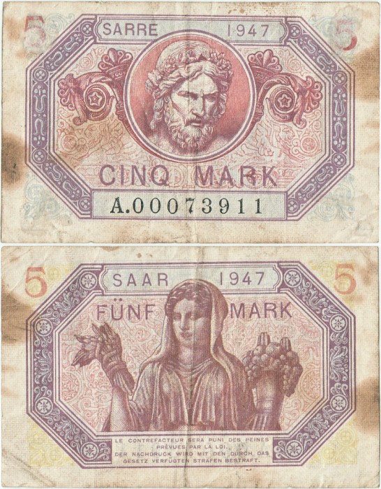 1947, 5 Mark - Saar (sub protectorat Francez) | P-5