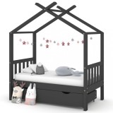 vidaXL Cadru pat copii cu sertar gri &icirc;nchis 70x140 cm lemn masiv pin