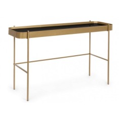Consola din fier auriu cu blat din sticla neagra Rashida 120.5 cm x 43 cm x 75 h