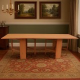 Masa plianta 12 persoane, Pal Melaminat, insertii lemn masiv, sistem cuplare blat, 274x75x78 cm, cires