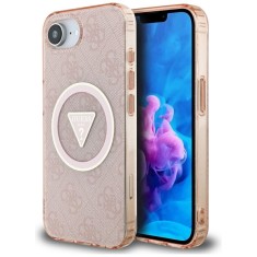 Husa iPhone 16e originala Guess IML Metal Glitter 4G Circle Triangle MagSafe, roz, GUHMPSE4HG4PRTGP foto