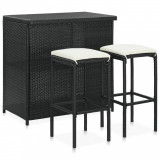 Set mobilier de bar, 3 piese, negru, poliratan, Set masa si scaune, 4 scaune, vidaXL