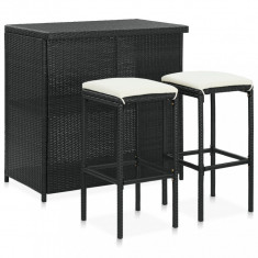 vidaXL Set mobilier de bar, 3 piese, negru, poliratan