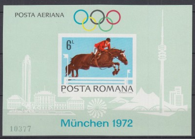 ROMANIA 1972 LP 789 PREOLIMPIADA MUNCHEN COLITA NEDANTELATA MNH foto