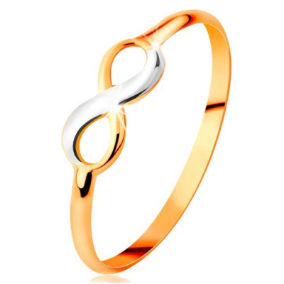 Inel din aur 585 - simbolul infinitului bicolor, lucios, brațe netede &amp;icirc;nguste - Marime inel: 50 foto