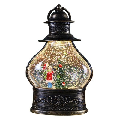Decoratiune de craciun tip felinar, flippy, glob de cristal cu fulgi de zapada, model elf, ornamentat cu luminite interioare, 14.5 x 9 x 3 cm, rama ne foto