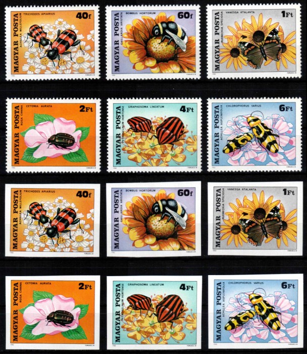 Ungaria 1980, Mi #3405-3410 A+B, dant + ned, fauna, flora, insecte, MNH. 104 &euro;!