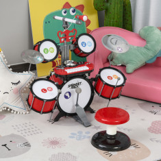 HOMCOM Set de Tobe de jucarie cu Multe Efecte Sonore si Microfon pentru Copii Rosu