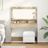 Masa Toaleta vidaXL Stejar Sonoma cu LED 100x41x135 cm Maro - Oglinda Iluminata, Spatiu Depozitare Machiaj, Dormitor Modern