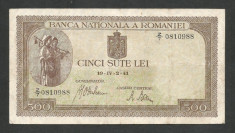 ROMANIA 500 LEI 1941 [1] VF , filigran orizontal foto