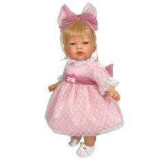 Papusa Nines D&#039;Onil Celia cu parul blond, rochie roz plumeti, miros de vanilie, 45 cm