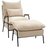 HOMCOM Fotoliu tapitat cu taburet, fotoliu de relaxare cu funcție de culcat, scaun tapitat, perne, fotoliu TV, 68 x 91,5 x 88 cm, Bej | Aosom Romania