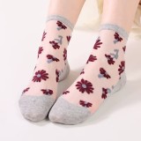 Cumpara ieftin Sosete de dama, SS202, model flori, Gri, marime universala (35-39)