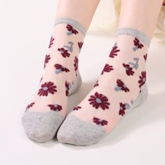 Sosete de dama, SS202, model flori, Gri, marime universala (35-39)