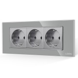 Cumpara ieftin Priza tripla Luxion 6M cu rama din sticla gri, standard italian