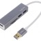 Hub USB 3.0 cu cititor microSD și SD, soclu și mufă USB A 5Gbps