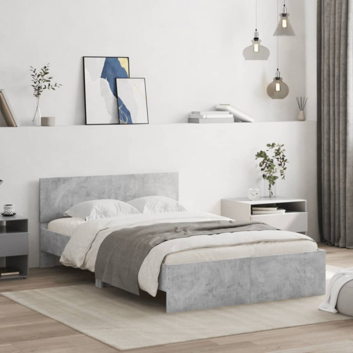 Cadru de pat cu tablie, gri beton, 120x200 cm GartenMobel Dekor