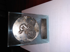 PV Medalie veche de masa Ciclism / alama argintata pe suport plastic / negravata foto