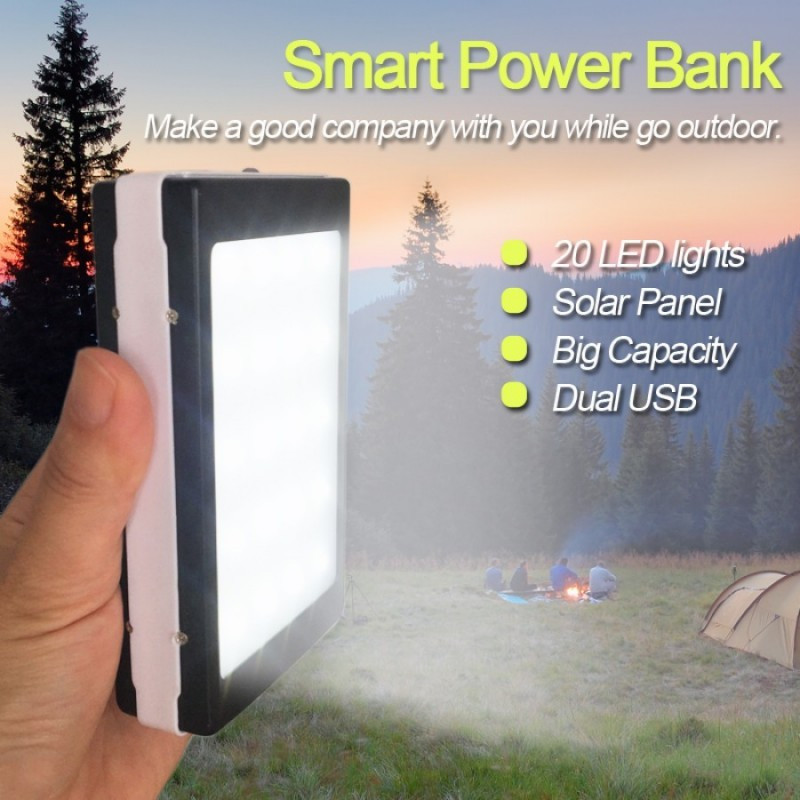Baterie externa - Power Bank 20000 mah - incarcare solara + lanterna 20 Led  C187 | Okazii.ro