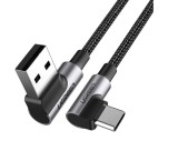 CABLU alimentare si date Ugreen, &quot;US176&quot;, Fast Charging Data Cable pt. smartphone, USB la USB Type-C 3A Complete Angled 90&Acirc;&deg;, braided, 2m, negru &quot;2085
